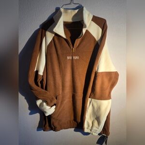NWT Zaful Brown and Cream Fleece Half-Zip Pullover